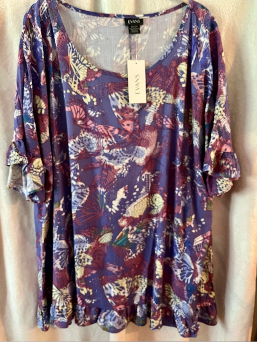 Woman’s Purple Butterfly Print Flowing Top